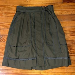 Dries van Noten green silk skirt cargo pockets green trim self belt sporty 40